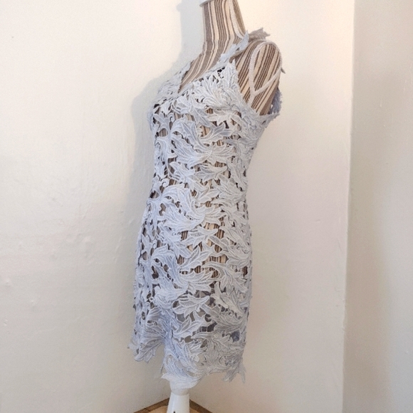 M & GUIA Brazil Silver Embroidered Floral Vine Lace Mini Dress Fits Size S - Picture 5 of 14